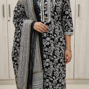 Women's Traditional Floral Straight Kurta Pant Set with Dupatta.