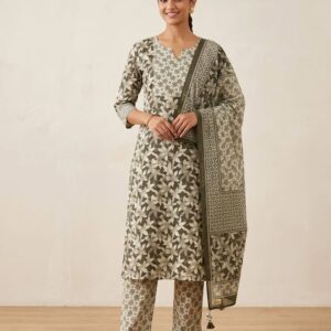 Floral Printed Straight Kurta Pant Set with Dupatta